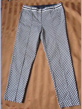 Luisa Cerano White & Navy  Pants, Size US 10, Cotton